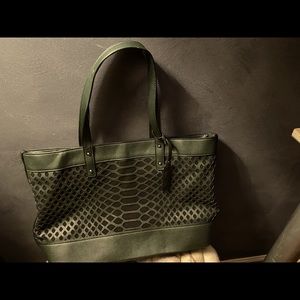 Joes Jeans hunter green and black snakeskin design shoulder bag.